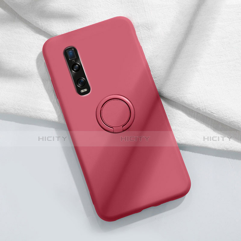 Custodia Silicone Ultra Sottile Morbida Cover con Magnetico Anello Supporto T04 per Oppo Find X2 Pro