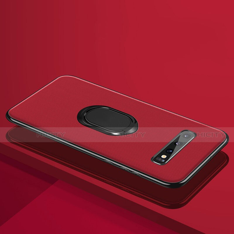 Custodia Silicone Ultra Sottile Morbida Cover con Magnetico Anello Supporto T04 per Samsung Galaxy S10 Plus Rosso