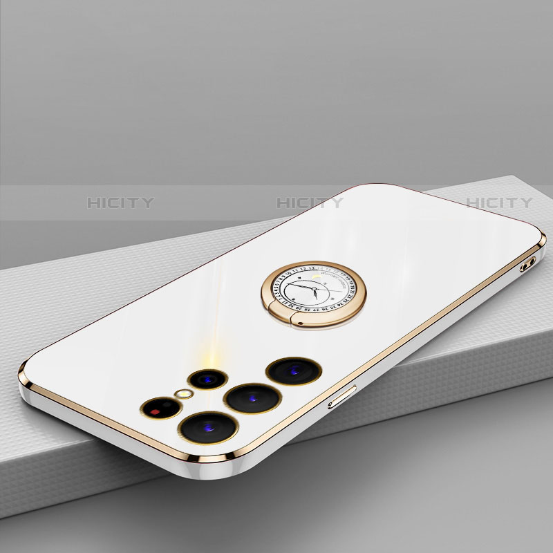 Custodia Silicone Ultra Sottile Morbida Cover con Magnetico Anello Supporto T04 per Samsung Galaxy S21 Ultra 5G