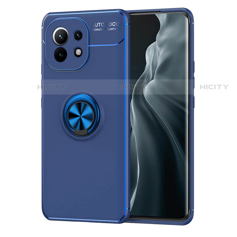 Custodia Silicone Ultra Sottile Morbida Cover con Magnetico Anello Supporto T04 per Xiaomi Mi 11 5G Blu