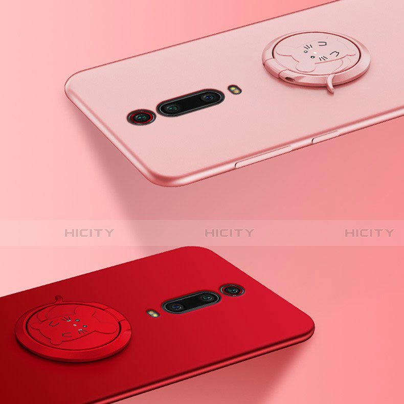 Custodia Silicone Ultra Sottile Morbida Cover con Magnetico Anello Supporto T04 per Xiaomi Mi 9T