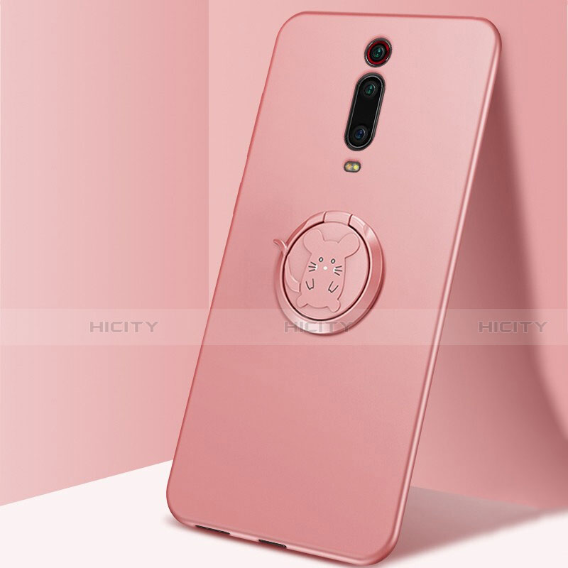 Custodia Silicone Ultra Sottile Morbida Cover con Magnetico Anello Supporto T04 per Xiaomi Mi 9T Rosa