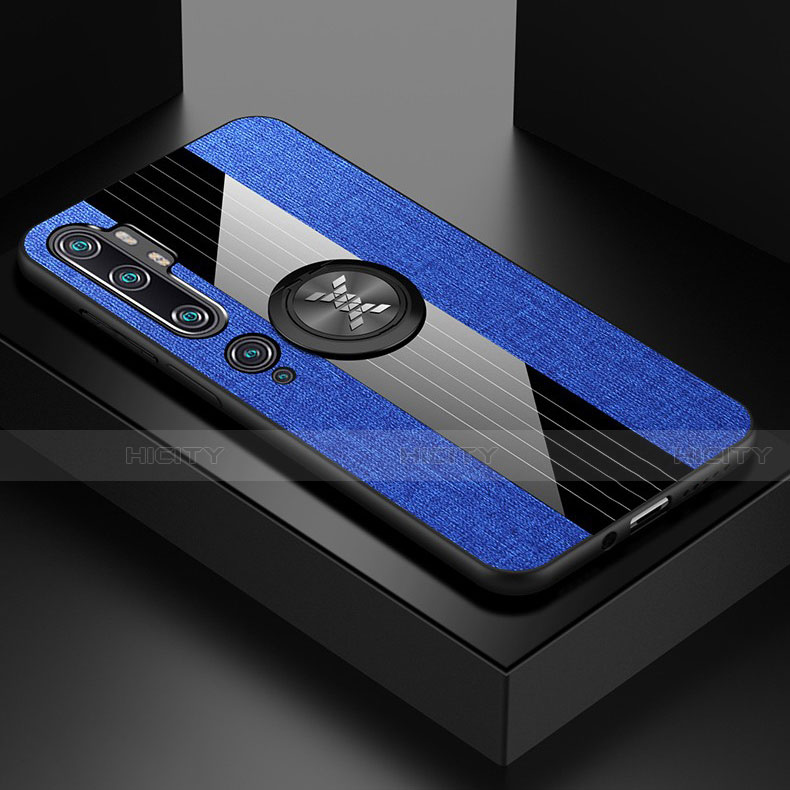 Custodia Silicone Ultra Sottile Morbida Cover con Magnetico Anello Supporto T04 per Xiaomi Mi Note 10 Blu