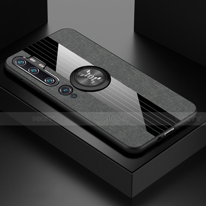 Custodia Silicone Ultra Sottile Morbida Cover con Magnetico Anello Supporto T04 per Xiaomi Mi Note 10 Grigio Scuro