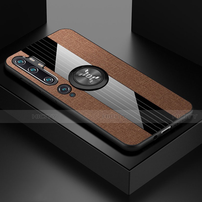 Custodia Silicone Ultra Sottile Morbida Cover con Magnetico Anello Supporto T04 per Xiaomi Mi Note 10 Marrone