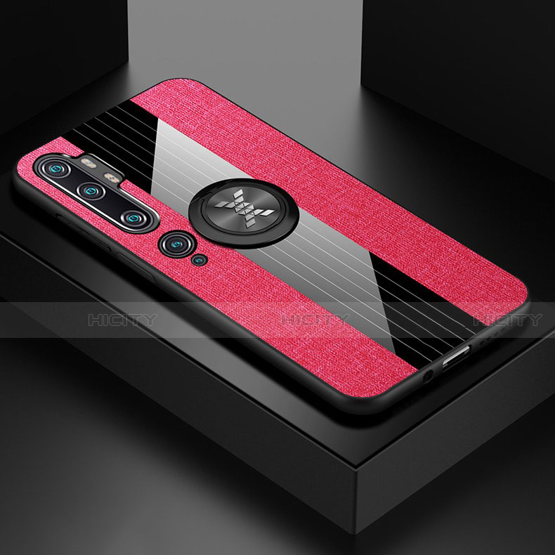 Custodia Silicone Ultra Sottile Morbida Cover con Magnetico Anello Supporto T04 per Xiaomi Mi Note 10 Pro Rosa Caldo