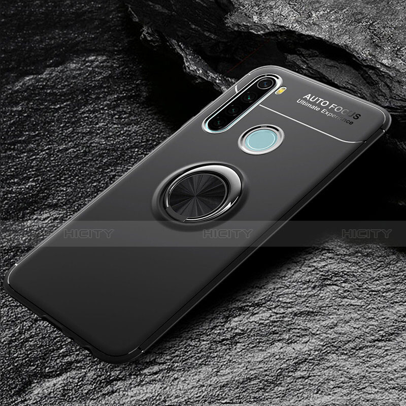 Custodia Silicone Ultra Sottile Morbida Cover con Magnetico Anello Supporto T04 per Xiaomi Redmi Note 8 (2021) Nero