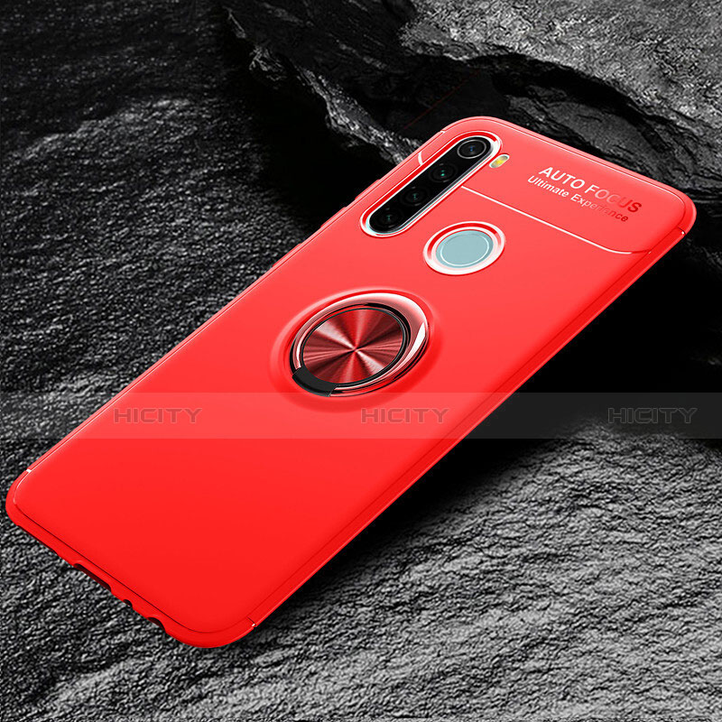 Custodia Silicone Ultra Sottile Morbida Cover con Magnetico Anello Supporto T04 per Xiaomi Redmi Note 8 (2021) Rosso