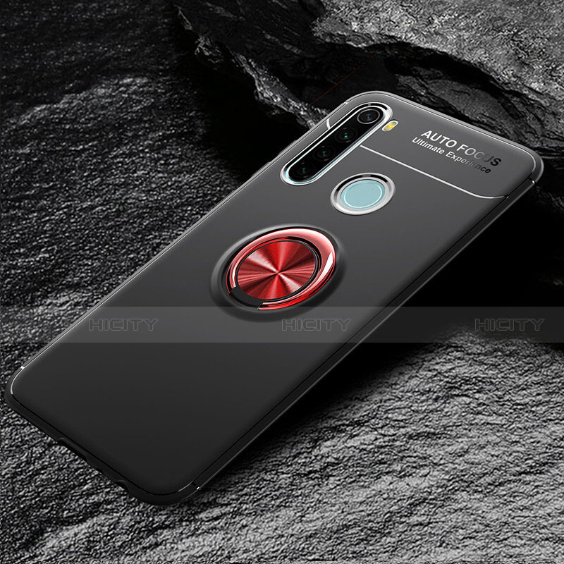 Custodia Silicone Ultra Sottile Morbida Cover con Magnetico Anello Supporto T04 per Xiaomi Redmi Note 8 (2021) Rosso e Nero