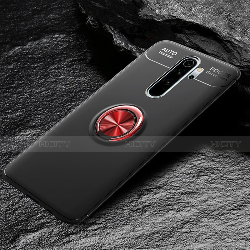 Custodia Silicone Ultra Sottile Morbida Cover con Magnetico Anello Supporto T04 per Xiaomi Redmi Note 8 Pro Rosso e Nero