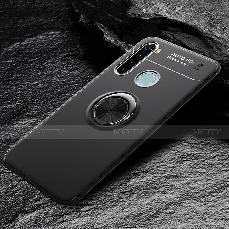 Custodia Silicone Ultra Sottile Morbida Cover con Magnetico Anello Supporto T04 per Xiaomi Redmi Note 8T Nero