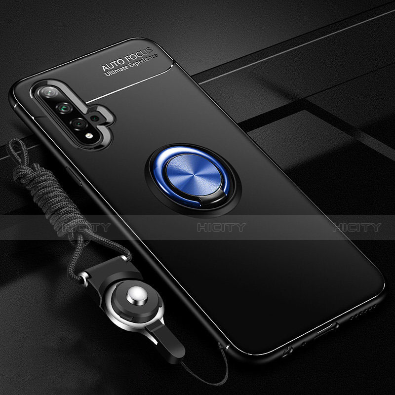 Custodia Silicone Ultra Sottile Morbida Cover con Magnetico Anello Supporto T05 per Huawei Nova 5 Pro Blu e Nero