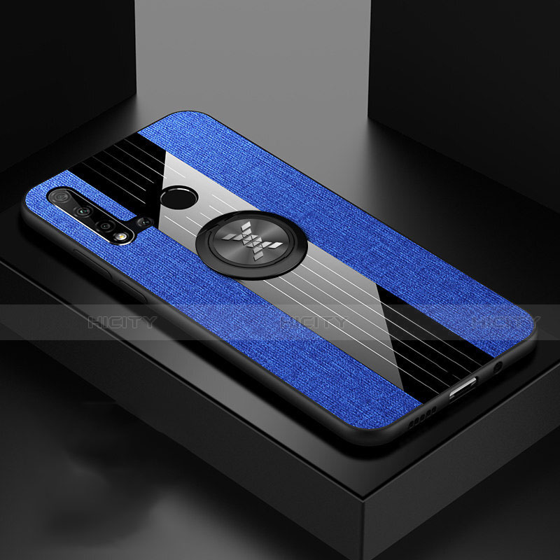 Custodia Silicone Ultra Sottile Morbida Cover con Magnetico Anello Supporto T05 per Huawei P20 Lite (2019) Blu