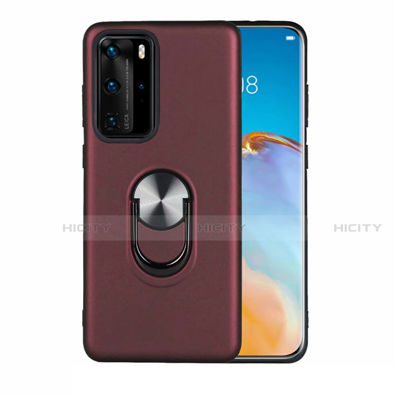 Custodia Silicone Ultra Sottile Morbida Cover con Magnetico Anello Supporto T05 per Huawei P40 Pro Rosso Rosa