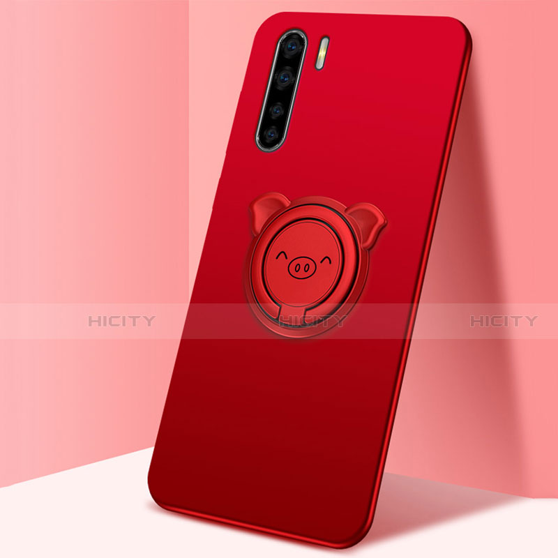 Custodia Silicone Ultra Sottile Morbida Cover con Magnetico Anello Supporto T05 per Oppo Find X2 Lite Rosso