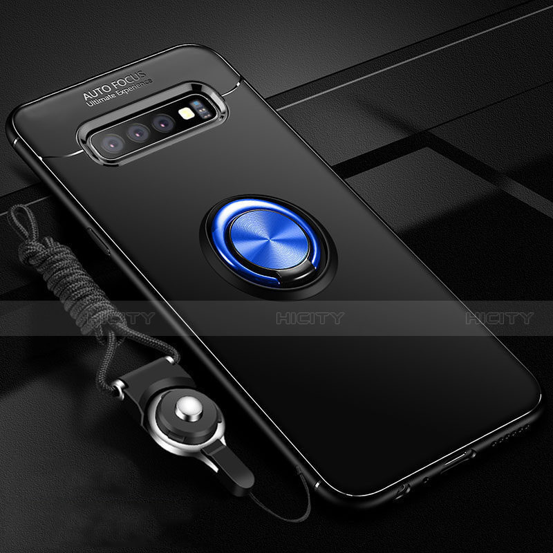 Custodia Silicone Ultra Sottile Morbida Cover con Magnetico Anello Supporto T05 per Samsung Galaxy S10 Plus Blu e Nero