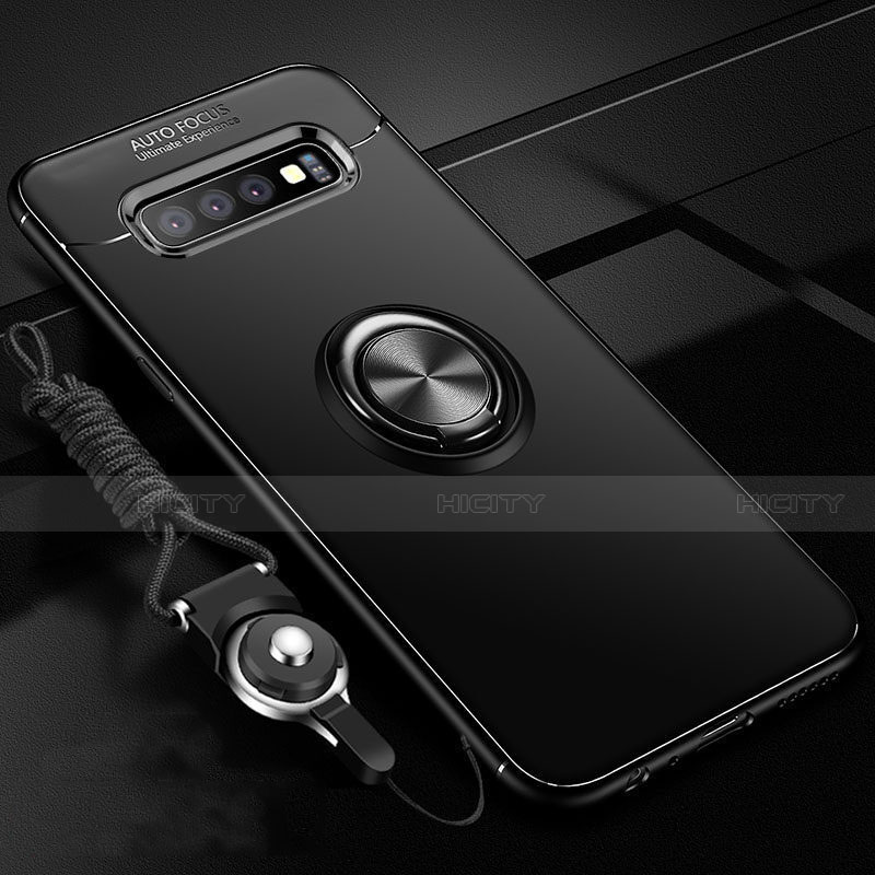 Custodia Silicone Ultra Sottile Morbida Cover con Magnetico Anello Supporto T05 per Samsung Galaxy S10 Plus Nero