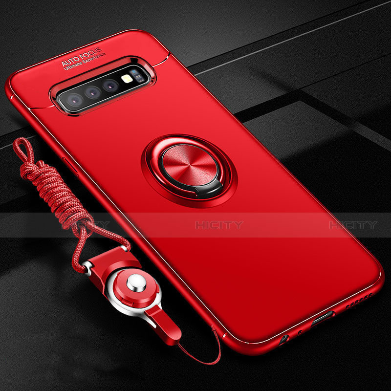 Custodia Silicone Ultra Sottile Morbida Cover con Magnetico Anello Supporto T05 per Samsung Galaxy S10 Plus Rosso