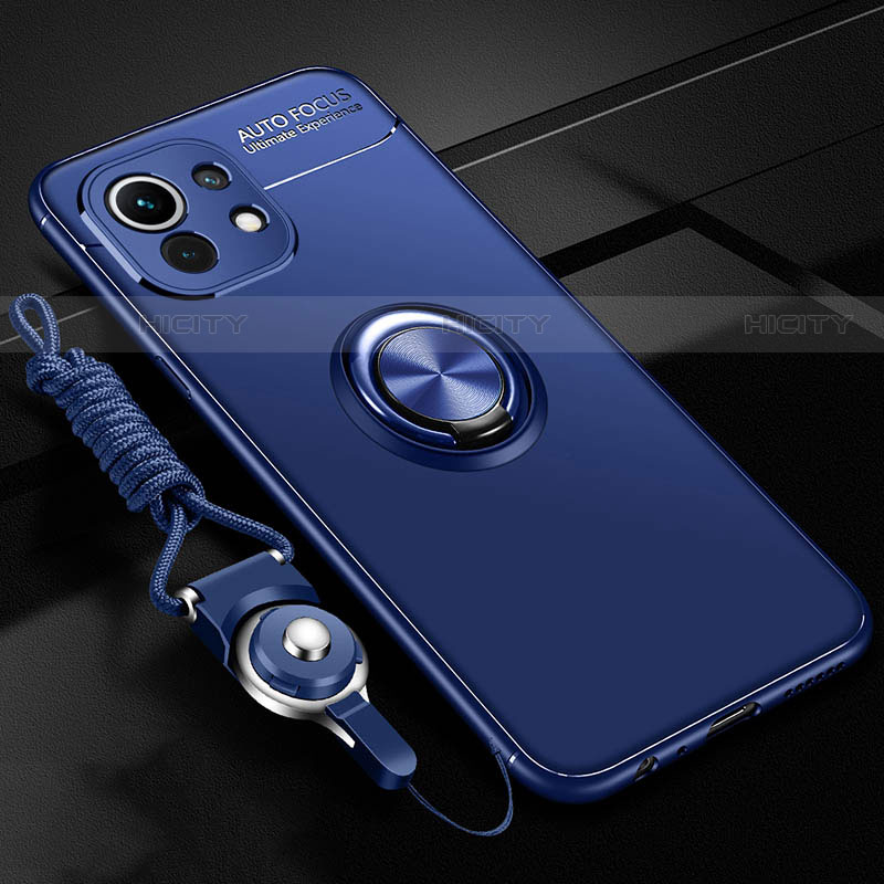 Custodia Silicone Ultra Sottile Morbida Cover con Magnetico Anello Supporto T05 per Xiaomi Mi 11 5G Blu