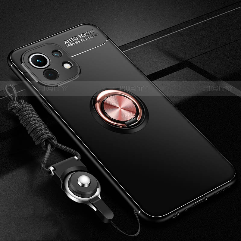 Custodia Silicone Ultra Sottile Morbida Cover con Magnetico Anello Supporto T05 per Xiaomi Mi 11 5G Oro e Nero
