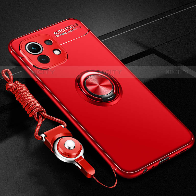 Custodia Silicone Ultra Sottile Morbida Cover con Magnetico Anello Supporto T05 per Xiaomi Mi 11 Lite 5G Rosso