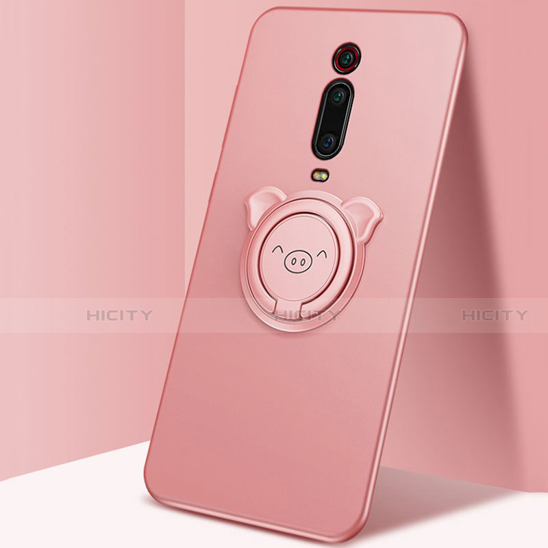 Custodia Silicone Ultra Sottile Morbida Cover con Magnetico Anello Supporto T05 per Xiaomi Mi 9T Rosa