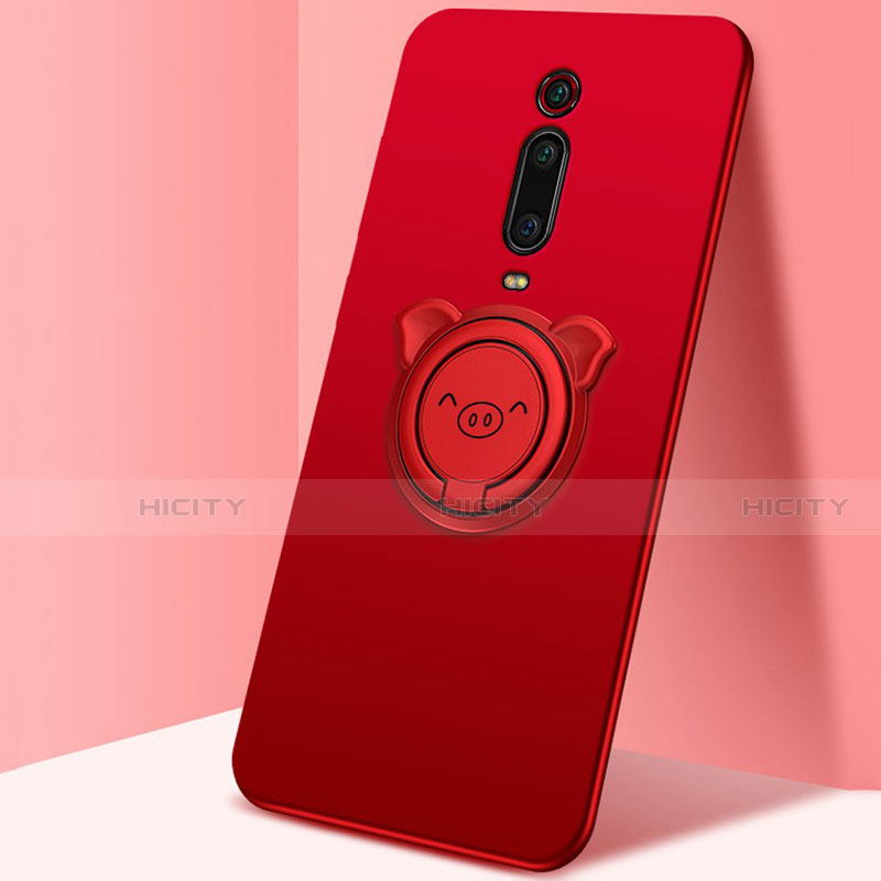 Custodia Silicone Ultra Sottile Morbida Cover con Magnetico Anello Supporto T05 per Xiaomi Mi 9T Rosso