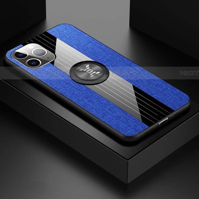 Custodia Silicone Ultra Sottile Morbida Cover con Magnetico Anello Supporto T06 per Apple iPhone 11 Pro Max Blu