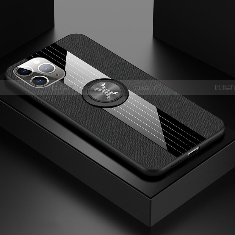 Custodia Silicone Ultra Sottile Morbida Cover con Magnetico Anello Supporto T06 per Apple iPhone 11 Pro Max Nero