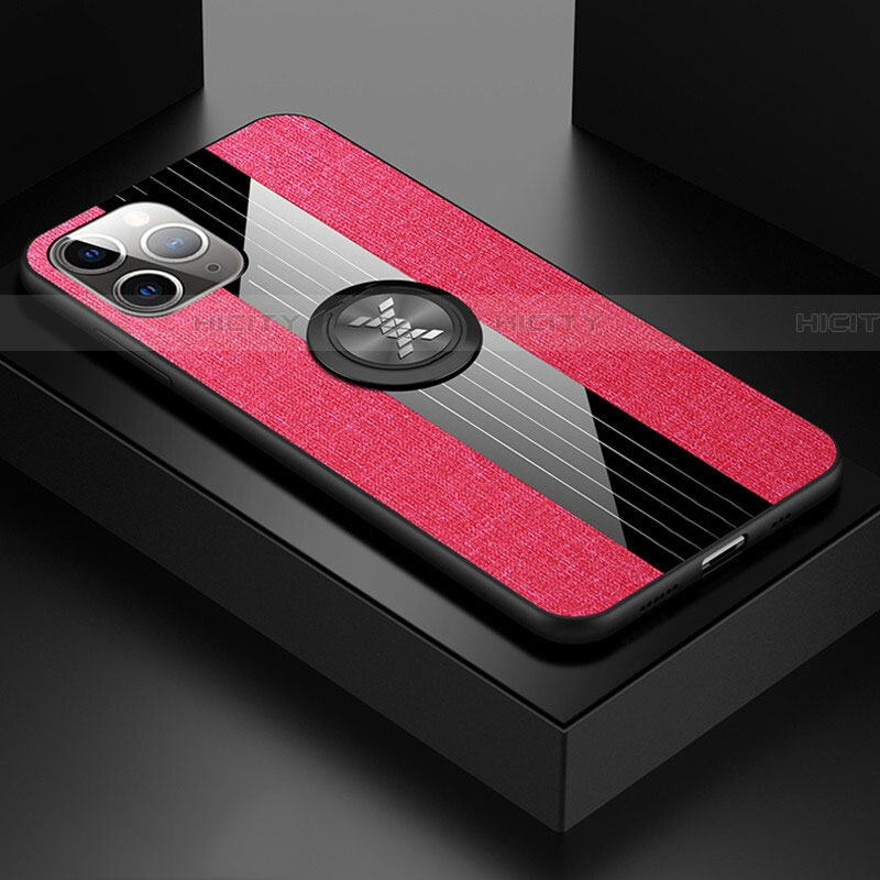 Custodia Silicone Ultra Sottile Morbida Cover con Magnetico Anello Supporto T06 per Apple iPhone 11 Pro Max Rosso