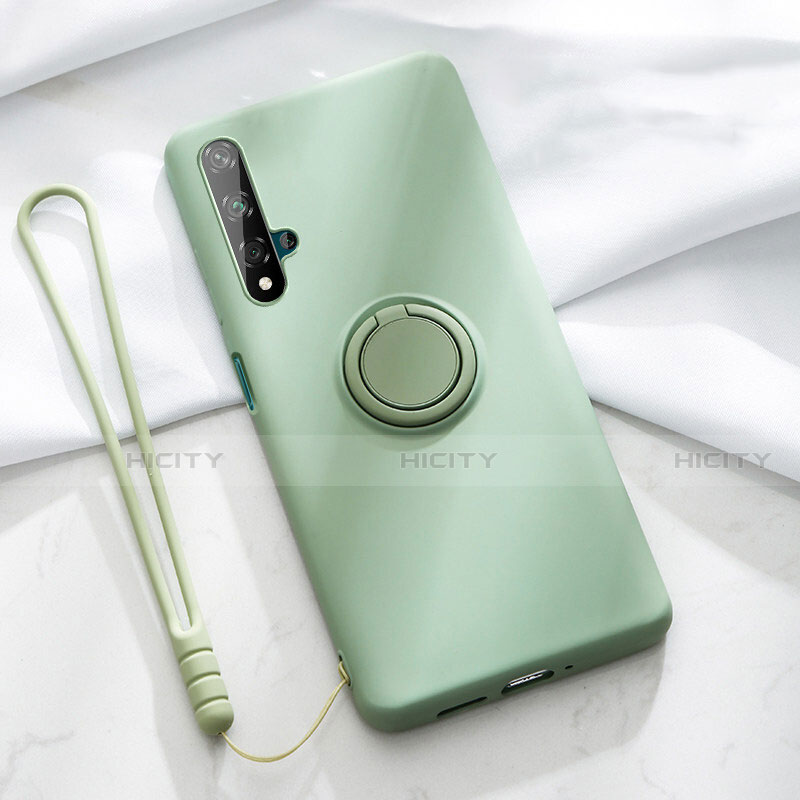 Custodia Silicone Ultra Sottile Morbida Cover con Magnetico Anello Supporto T06 per Huawei Honor 20 Verde