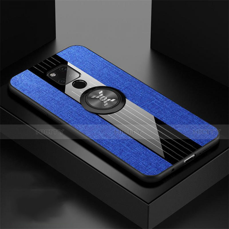 Custodia Silicone Ultra Sottile Morbida Cover con Magnetico Anello Supporto T06 per Huawei Mate 20 X 5G Blu