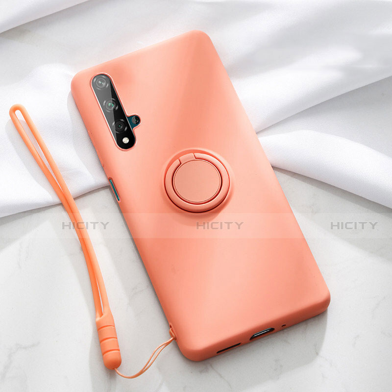 Custodia Silicone Ultra Sottile Morbida Cover con Magnetico Anello Supporto T06 per Huawei Nova 5T Arancione