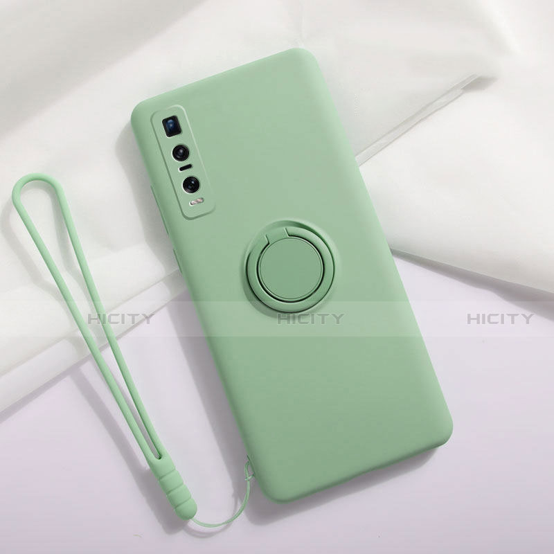 Custodia Silicone Ultra Sottile Morbida Cover con Magnetico Anello Supporto T06 per Oppo Find X2 Pro Ciano