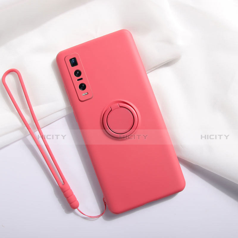 Custodia Silicone Ultra Sottile Morbida Cover con Magnetico Anello Supporto T06 per Oppo Find X2 Pro Rosso