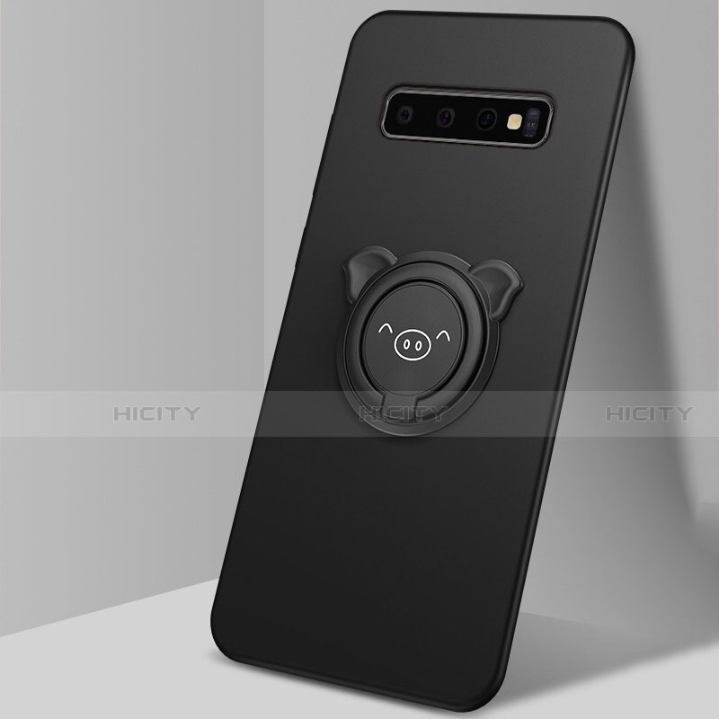 Custodia Silicone Ultra Sottile Morbida Cover con Magnetico Anello Supporto T06 per Samsung Galaxy S10 5G Nero