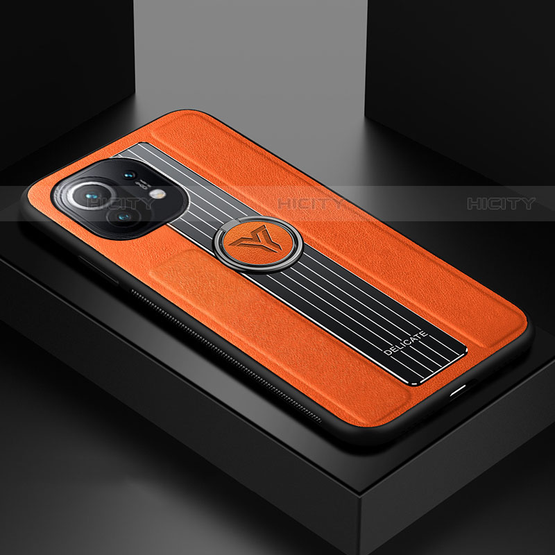 Custodia Silicone Ultra Sottile Morbida Cover con Magnetico Anello Supporto T06 per Xiaomi Mi 11 Lite 4G Arancione