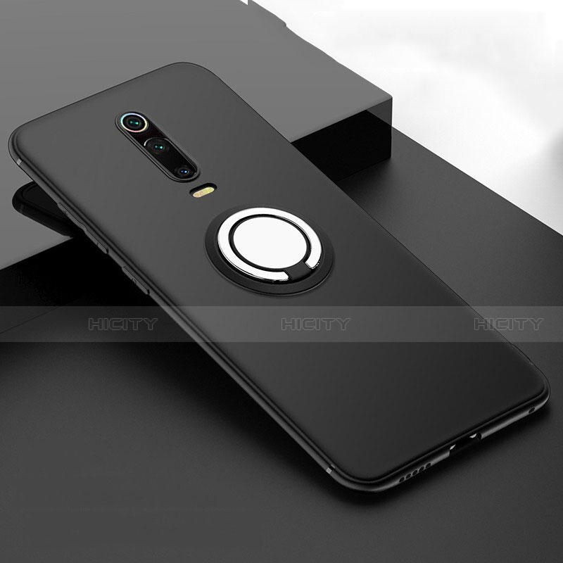 Custodia Silicone Ultra Sottile Morbida Cover con Magnetico Anello Supporto T06 per Xiaomi Mi 9T Nero