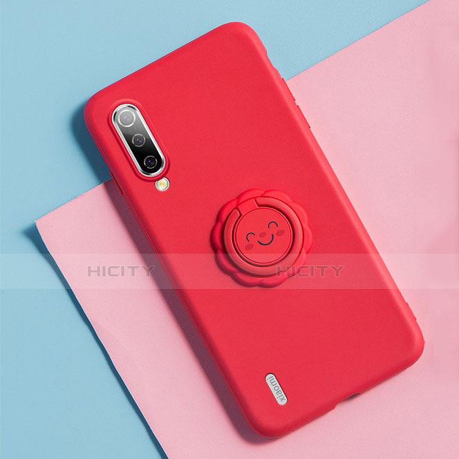 Custodia Silicone Ultra Sottile Morbida Cover con Magnetico Anello Supporto T06 per Xiaomi Mi A3 Rosso