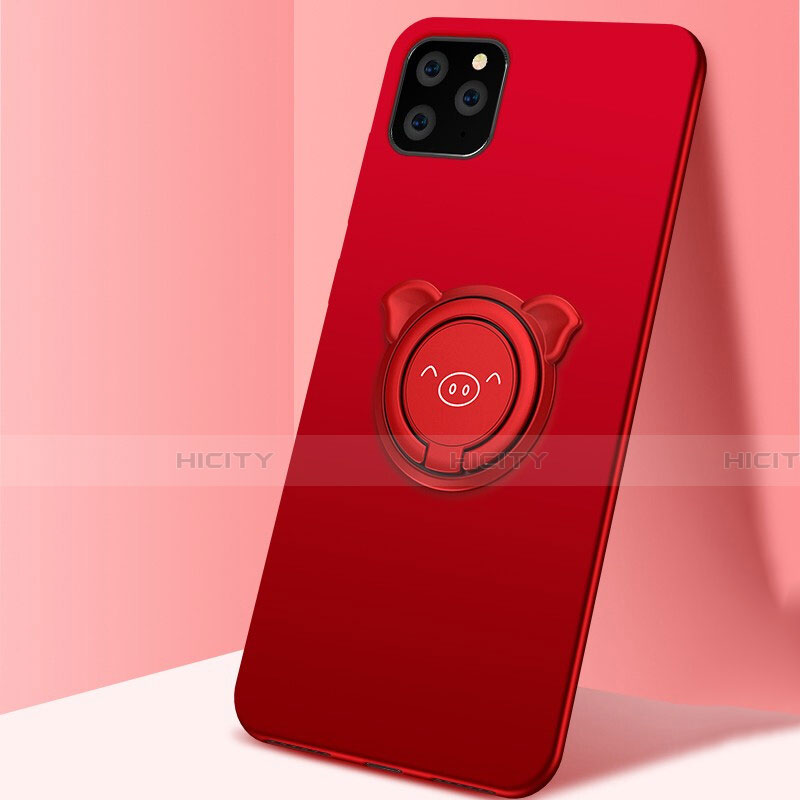 Custodia Silicone Ultra Sottile Morbida Cover con Magnetico Anello Supporto T07 per Apple iPhone 11 Pro Rosso