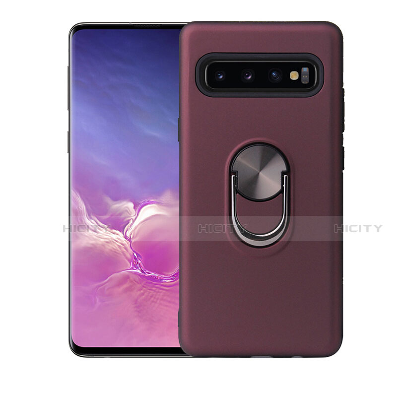 Custodia Silicone Ultra Sottile Morbida Cover con Magnetico Anello Supporto T07 per Samsung Galaxy S10 Rosso Rosa