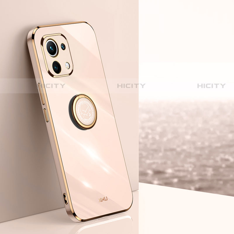 Custodia Silicone Ultra Sottile Morbida Cover con Magnetico Anello Supporto T07 per Xiaomi Mi 11 5G Oro