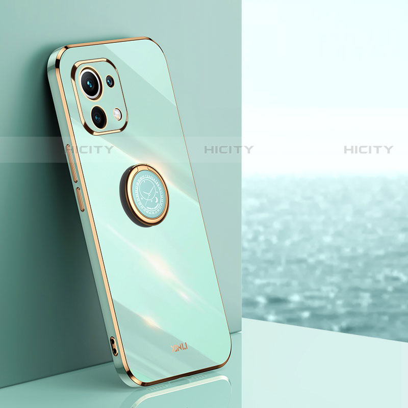 Custodia Silicone Ultra Sottile Morbida Cover con Magnetico Anello Supporto T07 per Xiaomi Mi 11 5G Verde