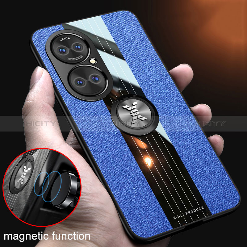 Custodia Silicone Ultra Sottile Morbida Cover con Magnetico Anello Supporto X01L per Huawei P50 Pro