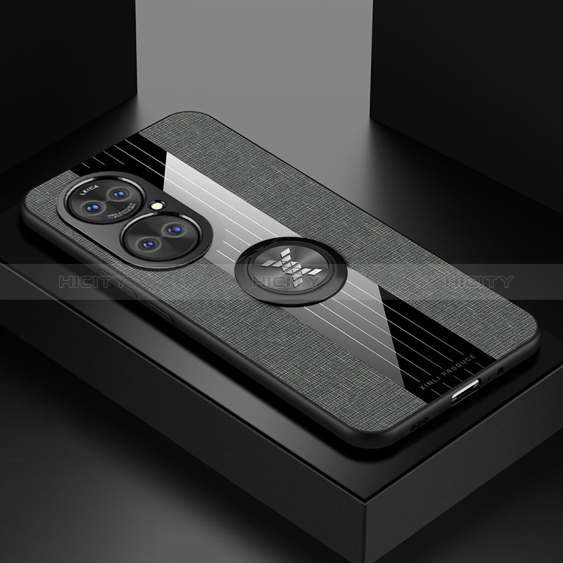 Custodia Silicone Ultra Sottile Morbida Cover con Magnetico Anello Supporto X01L per Huawei P50 Pro Grigio