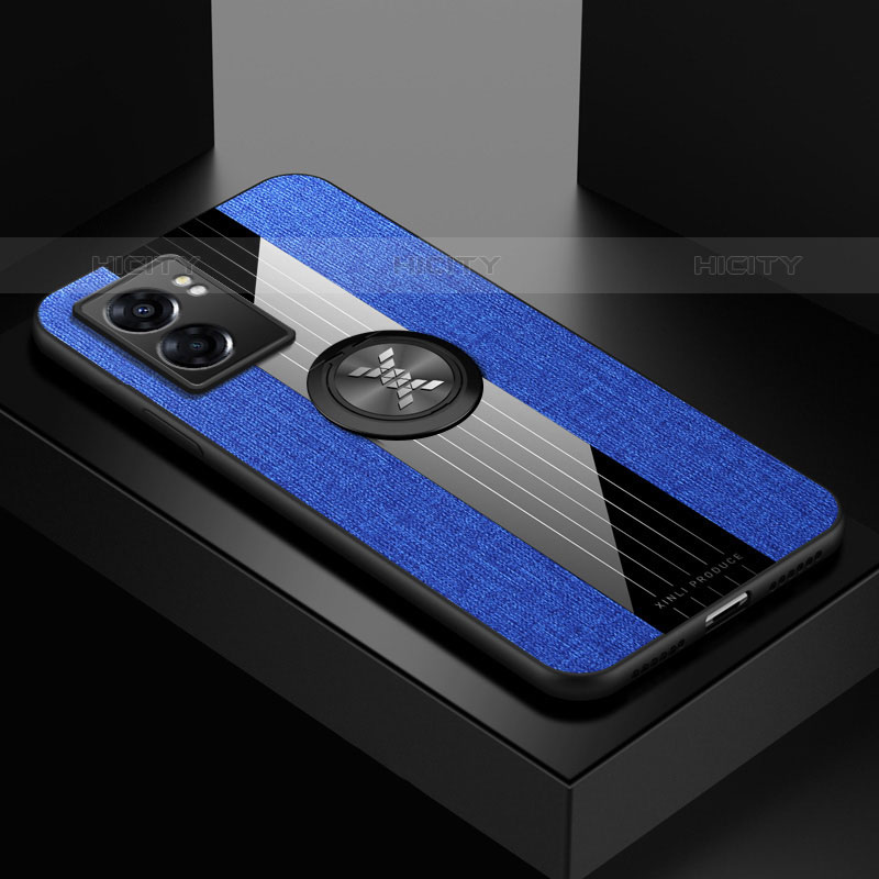 Custodia Silicone Ultra Sottile Morbida Cover con Magnetico Anello Supporto X01L per OnePlus Nord N300 5G Blu