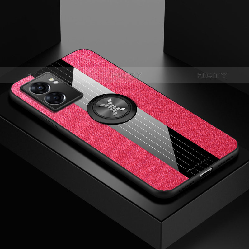 Custodia Silicone Ultra Sottile Morbida Cover con Magnetico Anello Supporto X01L per OnePlus Nord N300 5G Rosso