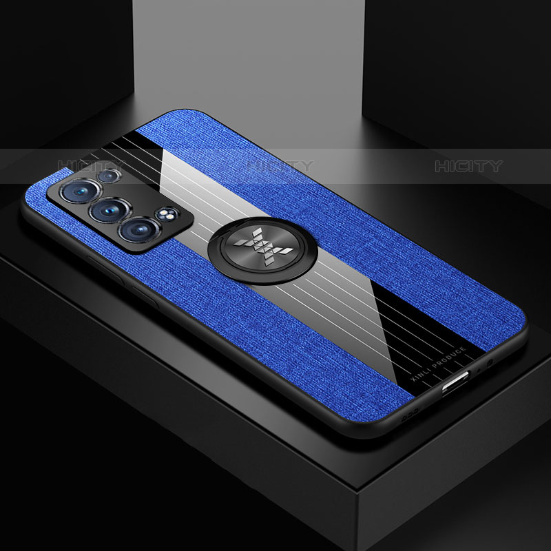Custodia Silicone Ultra Sottile Morbida Cover con Magnetico Anello Supporto X01L per Oppo Reno6 Pro+ Plus 5G Blu