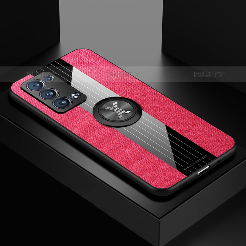 Custodia Silicone Ultra Sottile Morbida Cover con Magnetico Anello Supporto X01L per Oppo Reno6 Pro+ Plus 5G Rosso