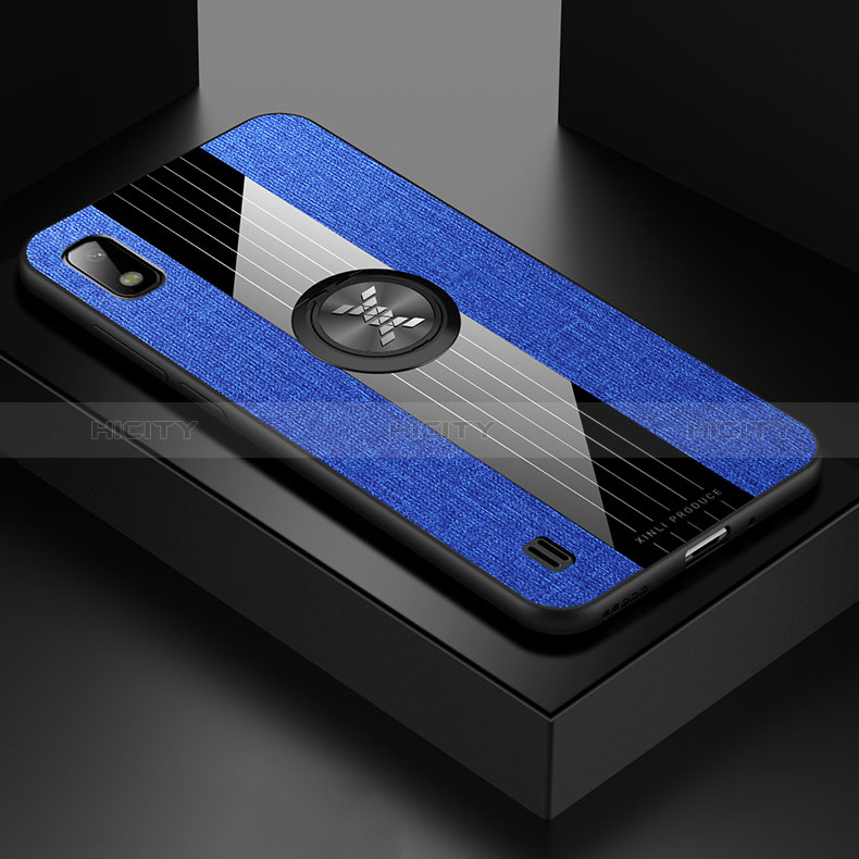 Custodia Silicone Ultra Sottile Morbida Cover con Magnetico Anello Supporto X01L per Samsung Galaxy A10 Blu